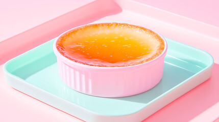 Creamy Crème Brûlée Dessert with Caramelized Sugar Topping, pastel colors