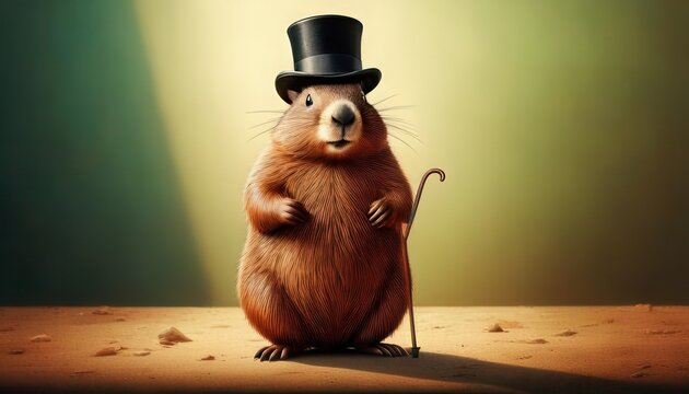 groundhog wearing a hat and a cane groundhog day