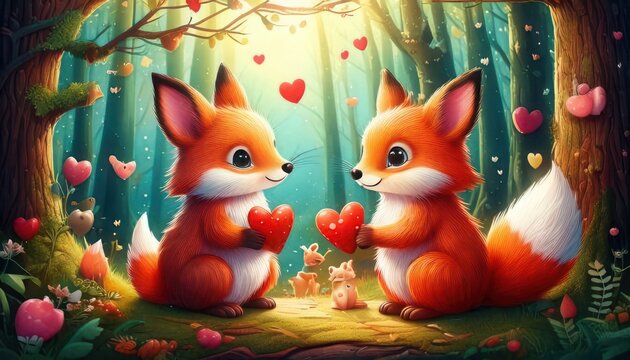 foxes in love valentines day