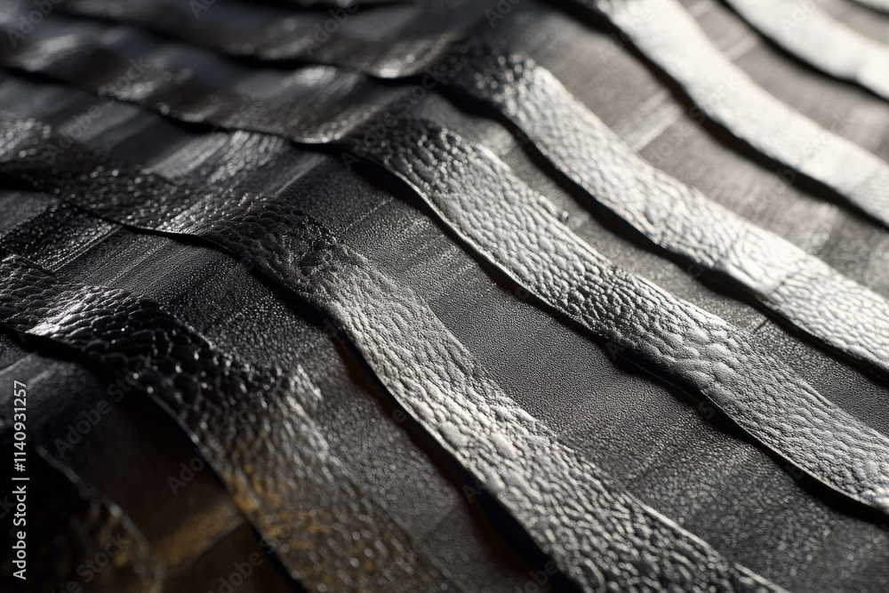 Leinwandbilder A close-up view of a textured leather surface, highlighting the intricate patterns and glossy finish, conveying a sense of luxury, quality, and tactile delight in material design.