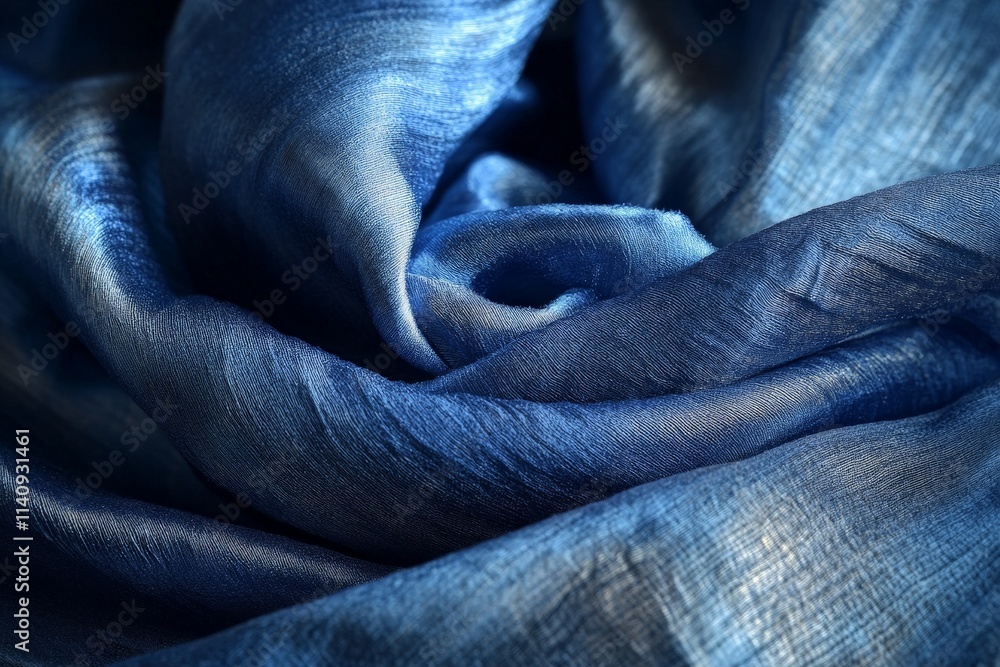 Poster this image highlights a soft blue silk fabric, showcasing its smooth texture and elegant fold, repre