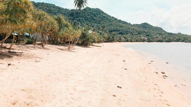 Empty Sand Beach Drone Push In