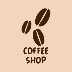 Coffee shop logo. Coffee bean logo design with inscription. Coffee Shop Logo Design Vector Graphics on Beige Background, Dark Brown Color
