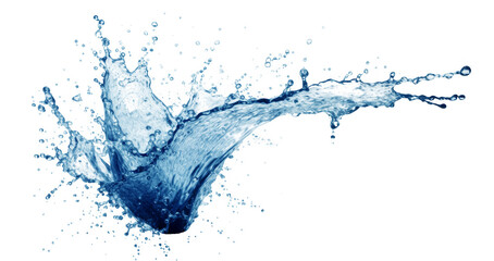 Graceful blue water splash in crown shape, creating dynamic droplets against a transparent background, evoking freshness and purity