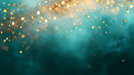 Abstract teal and gold bokeh lights creating a sparkling dreamy background, enhancing any design project. Dreamy. Illustration