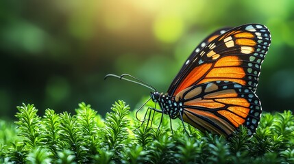 Fototapeta premium A butterfly sitting on top of a green plant