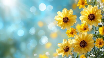 A bunch of yellow flowers on a blue background