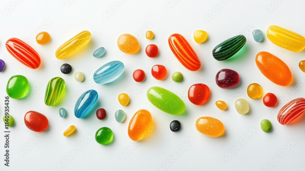 Aufkleber white surface with multicolored candies arranged on it, creating a vibrant image against a white bac