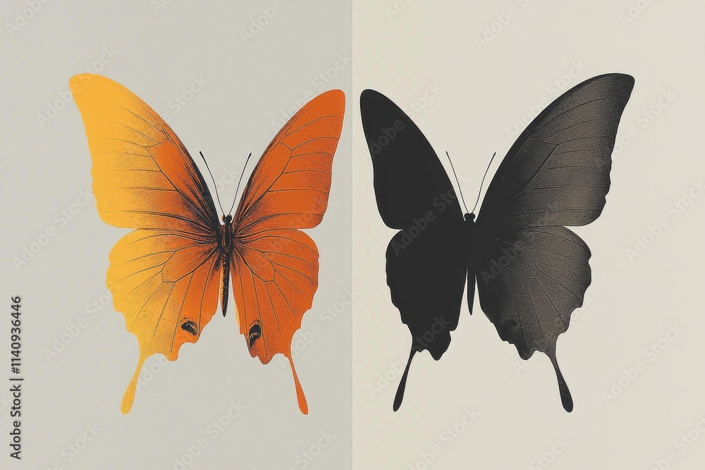 Poster elegant contrast of butterflies in minimalistic symmetrical design
