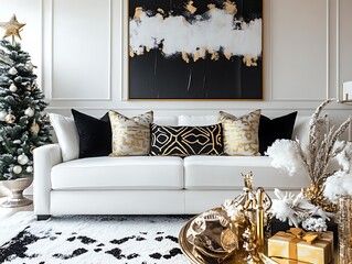 Elegant Christmas Living Room Decor With Gold And Black Accents