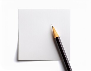 a pencil with white paper sticker blank note isolated on white