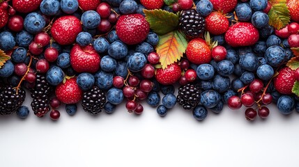 A bunch of berries with leaves on a white background