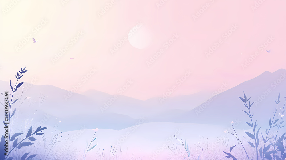 Wall mural a delicate gradient background blending from soft lavender to light sky blue, creating a peaceful an
