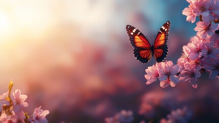 A butterfly sitting on top of a pink flower