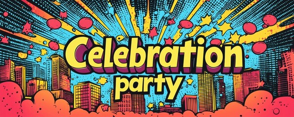 Vibrant comic book style celebration party invitation design