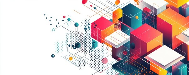 Colorful geometric abstract  design with cubes and dots