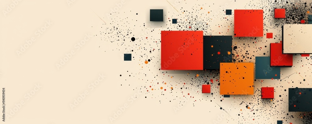 Poster abstract geometric background with vibrant squares and splatter effect