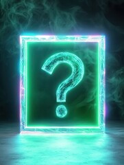 Glowing Neon Question Mark in a Mysterious Dark Environment
