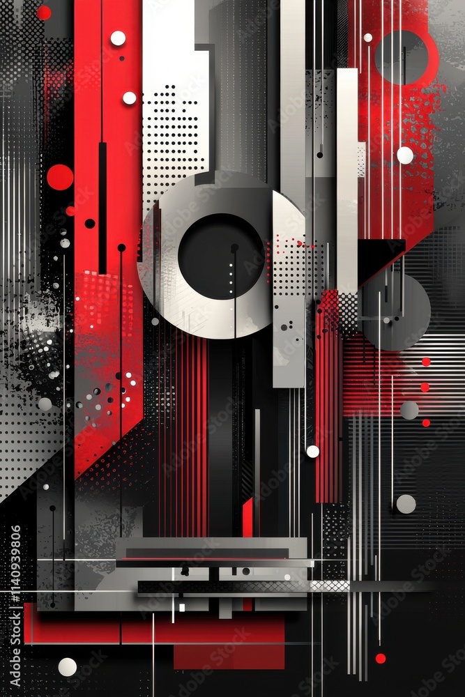 Poster abstract geometric background with red and black patterns