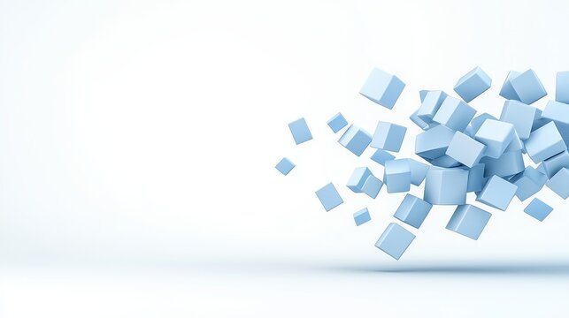 Abstract Composition of Floating Blue Cubes on a Light Background