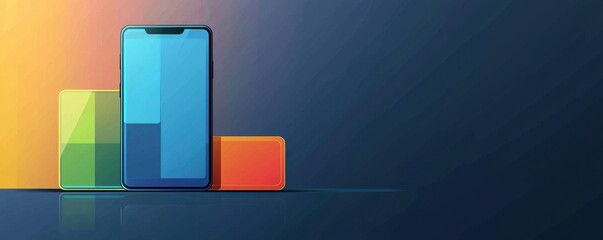 Colorful minimalist smartphone display with geometric background design