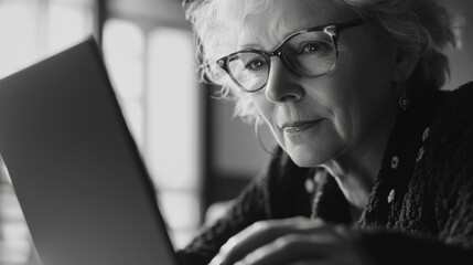 Senior Woman Focused on Laptop