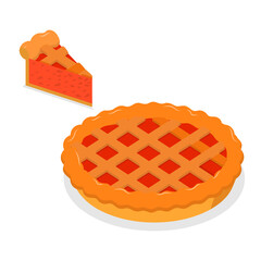 3D Isometric Flat  Set of Diffeent Pies and Slices. Item 1