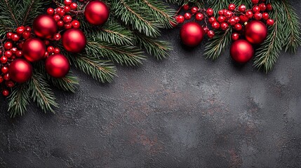 A bunch of red christmas ornaments on a black background
