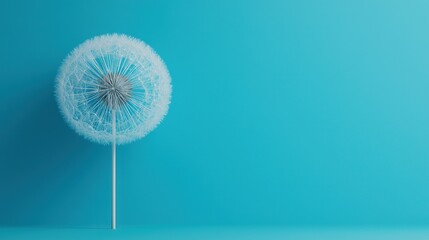  Dandelion on blue background with solitary dandelion centered