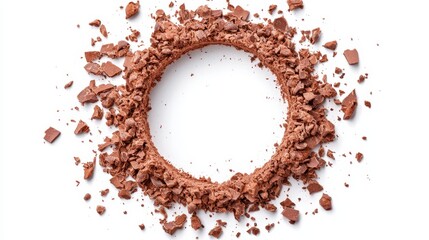 A circle of crushed chocolate on a white background