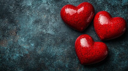 Three red hearts on a dark blue background