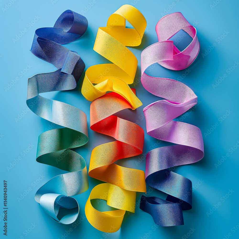 Fototapete colorful ribbon is displayed in a row, with each ribbon having a different color. the ribbon is arra
