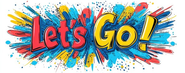 Fototapeta premium Colorful comic style artwork with the phrase Let's Go