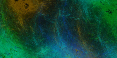 Abstract magic smoke in Cyan with neon yellow, green light, smoke color isolated background for effect. Star field background Aquamarine and pink dark  Cosmic nebula universe