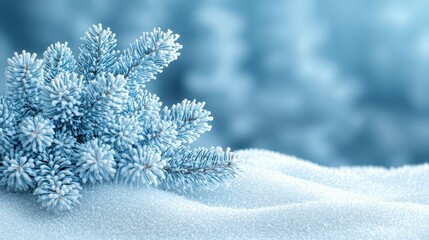 Fototapeta premium A small pine tree covered in snow on a snowy hill