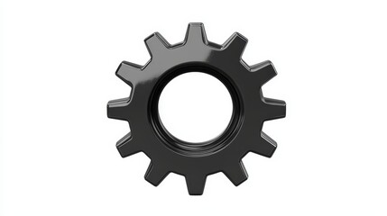 A black gear on a white background
