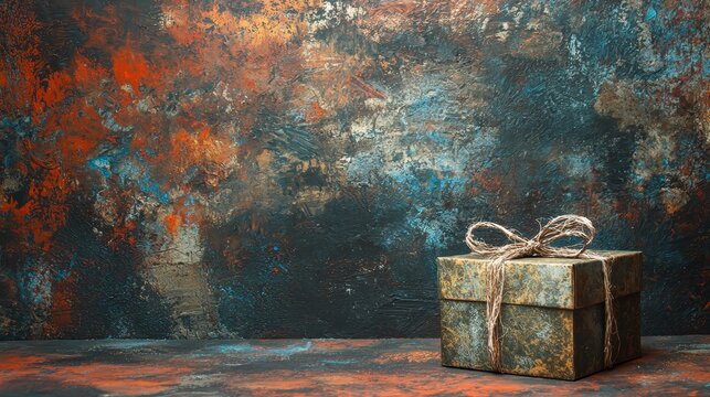 A gift box with a string tied around it sitting on a table