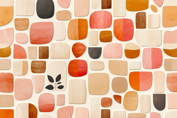 A wall covered in lots of different colored wooden shapes
