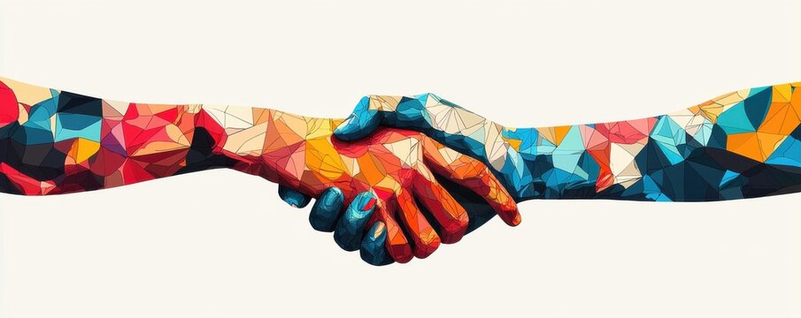 Colorful abstract handshake symbolizing unity and partnership