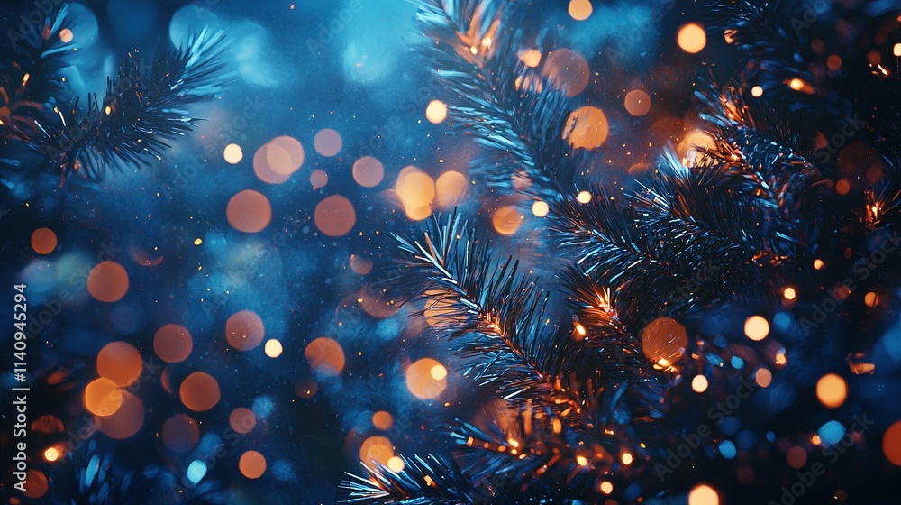 Aufkleber blurry photo of a tall pine tree with multiple bright lights emanating from the upper portion of its