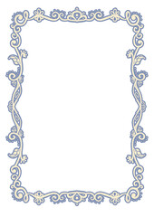 Hand drawn beautiful Christmas winter frame on transparent background. Retro illustration of white holiday leaves, curls, ornament. Design for letter, card, poster, invitation