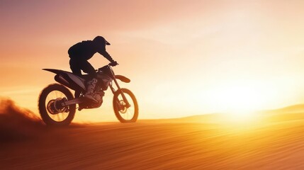 Fototapeta premium Adventurous Rider Silhouetted Against a Stunning Sunset Horizon