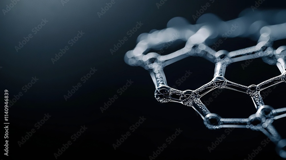 Poster a monochrome image depicts a hexagonal architecture against a dark background