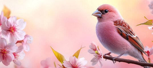 Springtime Serenity - Beautiful Bird Perched on Cherry Blossom Tree