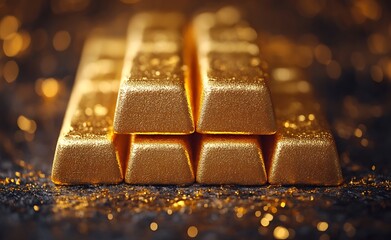 Impressive Stack of Glimmering Gold Bars with Luxurious Shine

