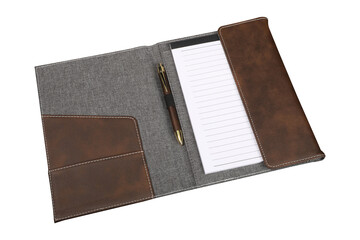Leather and fabric flap portfolio. isolated png background.