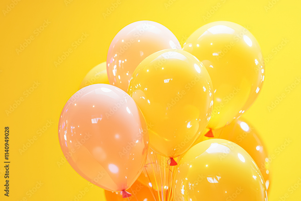Poster bunch of balloons in various sizes and colors are floating in the air. the balloons are scattered al