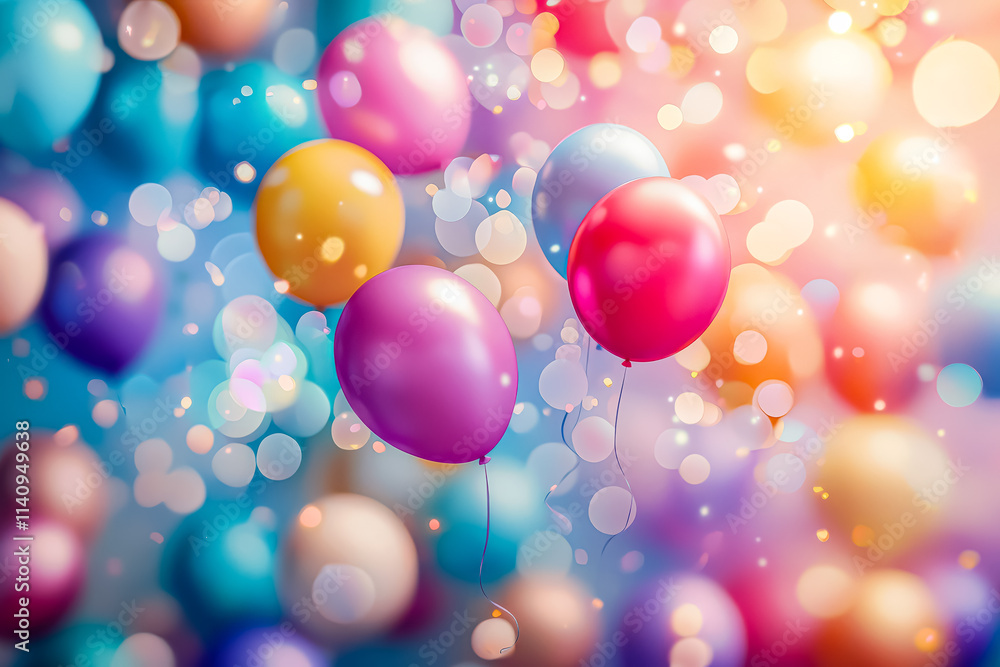 Poster bunch of colorful balloons are floating in the air, creating a festive and joyful atmosphere. the ba