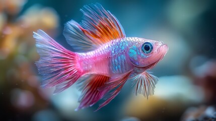 Fototapeta premium A pink and blue fish swimming in an aquarium