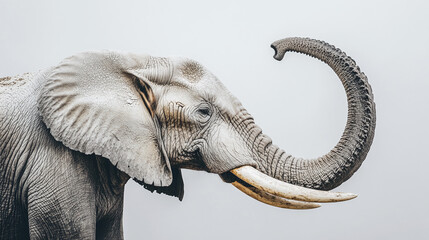 Obraz premium Isolated elephant strong ivory tusk on white background represents the power of wildlife in africa, huge animal strength in its natural safari habitat and wild nature.